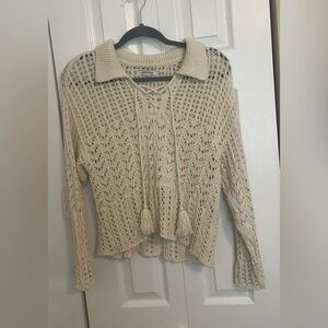 American Eagle Outfitters Beige Knit V-Neck Sweater